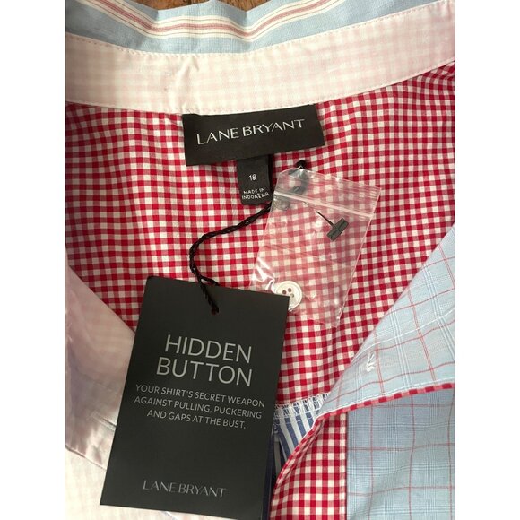 Lane Bryant Multi-Pattern Color Block Plaid Long Sleeve Button Up Shirt Size 18 - Picture 2 of 7